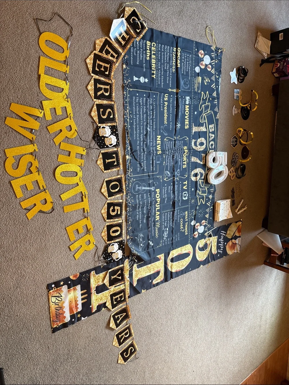 50th Birthday Party Banner and Decorations - Black & Gold